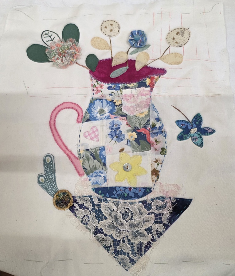 Jenny C - Applique jug from Suzette Smart workshop (work in progress)
